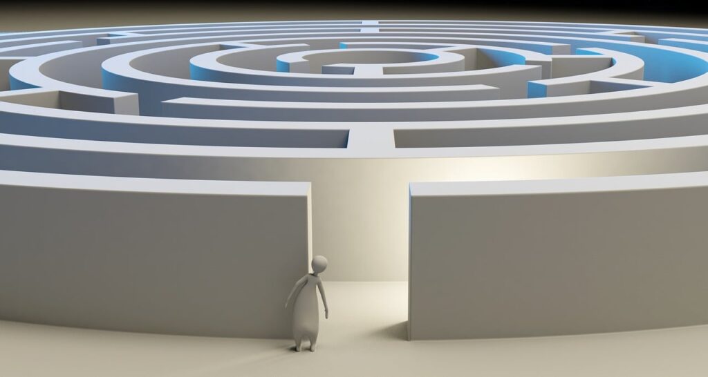 Maze with abstract figure entering