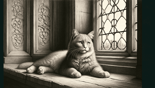 Illustration of a cat laying by a window